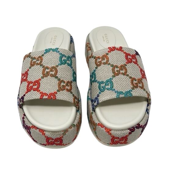 Gucci Angelina Sandals GG Canvas Monogram Psychedelic Platform Slides Size 40 - Picture 1 of 9